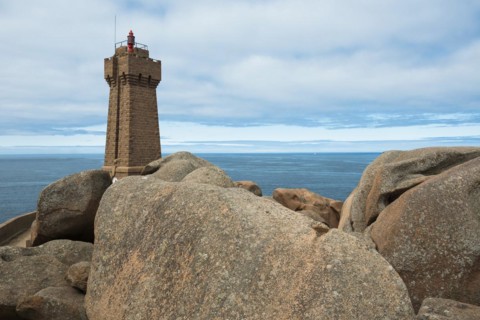 Lighthouse and granite rock, Phare de Ploumanac'h, Phare de Mean Ruz, Cote de Granit Rose,