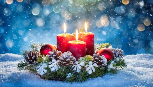 Ai generated, Advent wreath with burning candles, Christmas time, Christmas decoration, 3rd Advent,