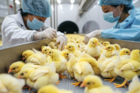 Male chicks on a conveyor belt. In poultry production, chick killing or chick shredding refers to