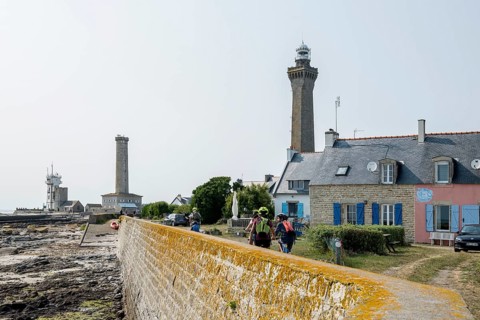 Lighthouses on the coast, Phare d'Eckmuehl, Penmarch, Finistere, Brittany, France, Europe