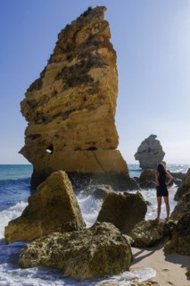 Young woman on summer holiday, emotion, rock, distance, view, sun, summer, summer holiday, holiday