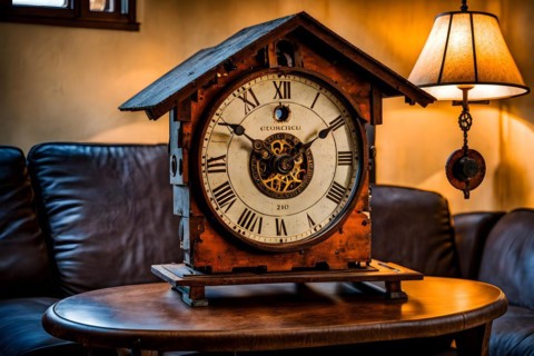 Vintage cuckoo clock peeling paint rusty textures testament to its history and character, AI