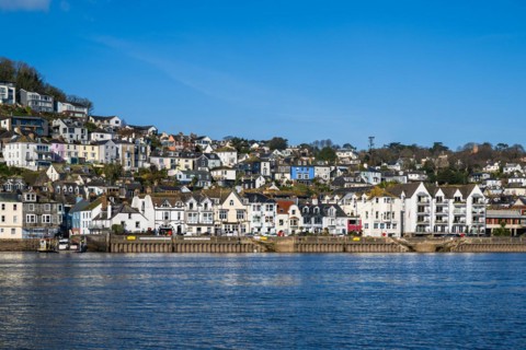 View of Dartmouth from Kingswear over River Dart, Devon, England, United Kingdom, Europe