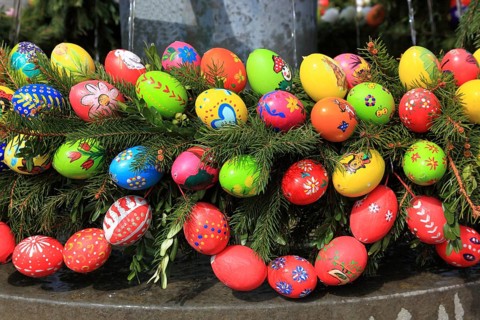 Detail of an Easter fountain in Franconian Switzerland, Bamberg district, Upper Franconia, Germany,