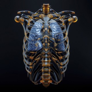 Medical illustration of a human chest with lungs, AI generated