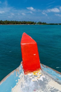 Boat on its way to Bangaram island, Lakshadweep archipelago, Union territory of India