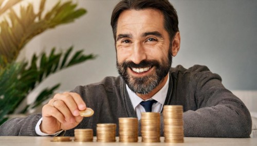 AI generated, A pensioner is happy about his nest egg savings