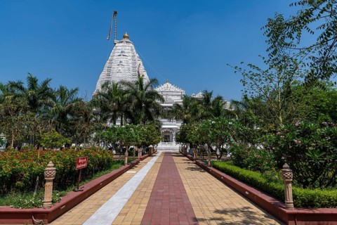 Marble build Dharamshala Manilaxmi Tirth Jain temple, Gujarat, India, Asia