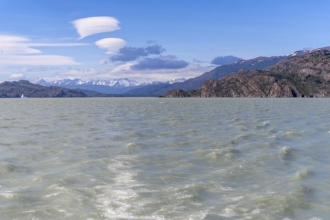 Boat trip, glacial lake, Torres del Paine National Park, Parque Nacional Torres del Paine,