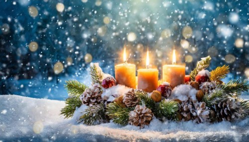 Ai generated, Advent wreath with burning candles, Christmas time, Christmas decoration, 3rd Advent,