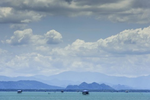 Island world near Surat Thani during ferry trip to Koh Samui, cloud, sky, blue sky, water, sea,