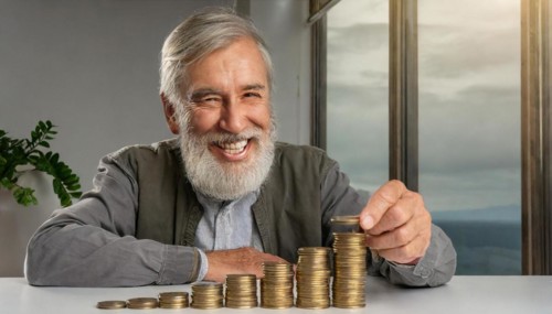 AI generated, A pensioner is happy about his nest egg savings