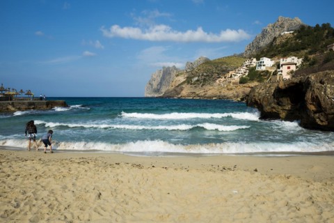 Cala de Sant Vicenc beach and Cape Formentor, Pollenca, Serra de Tramuntana, Majorca, Balearic