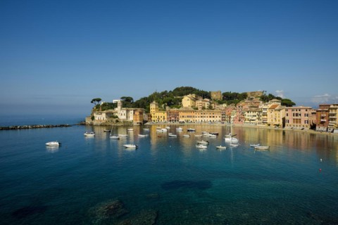 Village with beach and colourful houses by the sea, Baia del Silenzio, Sestri Levante, Province of