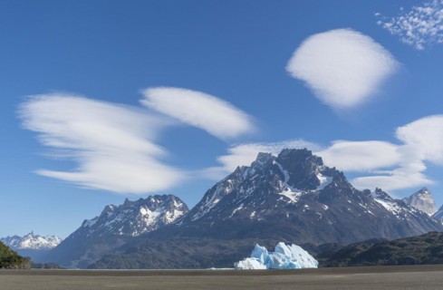 Iceberg and cloud formation, Lago Grey, Torres del Paine National Park, Parque Nacional Torres del