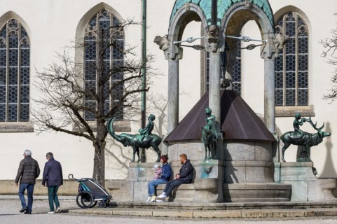 The St. Mang Fountain, a listed building, by the sculptor Georg Wrba 1905, Kempten, Allgaeu,