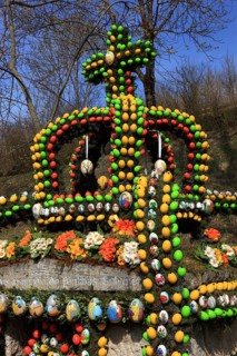 Easter fountain in Tiefenpoelz near Heiligenstadt, Bamberg district, Franconian Switzerland, Upper