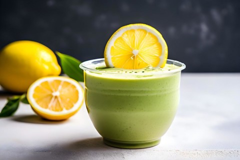 Detoxifying green tea and lemon smoothie, AI generated