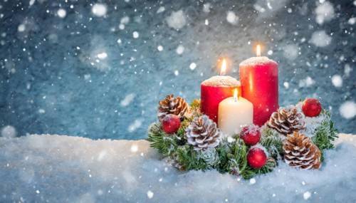 Ai generated, Advent wreath with burning candles, Christmas time, Christmas decoration, 3rd Advent,