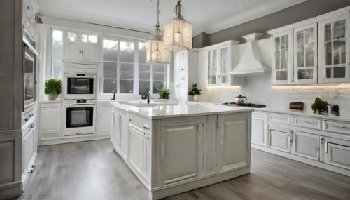 KI generated, A new white fitted kitchen has just been installed