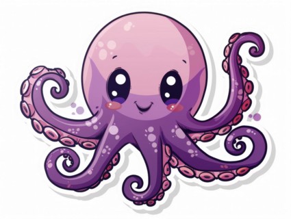 A smiling purple cartoon octopus with pink spots on a white background, ai generated, AI generated