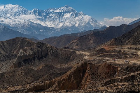 Barren mountain scenery before the Annapurna mountain range, Kingdom of Mustang, Nepal, Asia