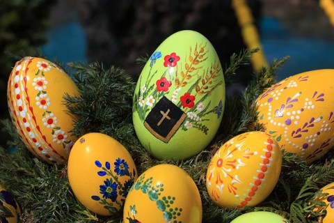 Detail of an Easter fountain in Franconian Switzerland, Bamberg district, Upper Franconia, Germany,