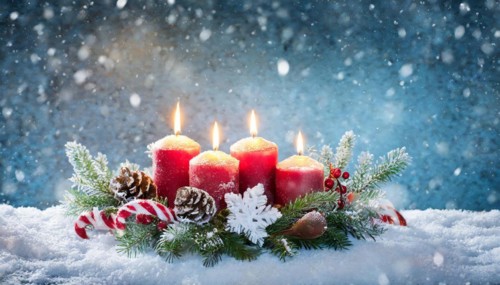 Ai generated, Advent wreath with burning candles, Christmas season, Christmas decoration, 4th