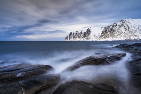 Rocky coast of Tungeneset, Devil's Teeth, Devil's Teeth, Okshornan, Steinfjorden, Senja Island,
