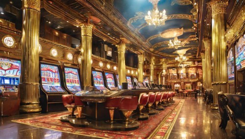AI generated, Las Vegas, casino, slot machines, interior view, deserted, nobody, gambling, gambling