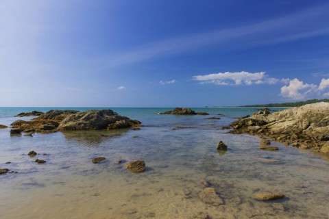 Rocky beach landscape at Silent beach in Khao lak, beach, stone beach, panorama, beach panorama,