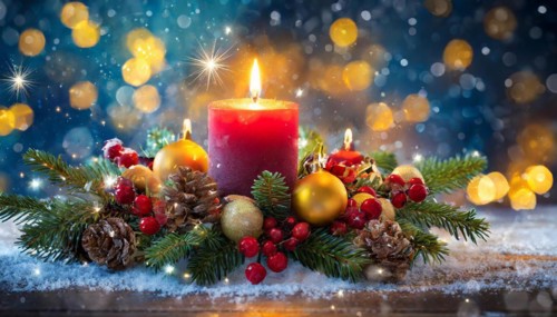 Ai generated, Advent wreath with burning candles, Christmas time, Christmas decoration, 1st Advent,