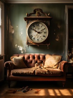 Vintage cuckoo clock peeling paint rusty textures testament to its history and character, AI