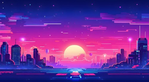 Website header blending retro pixel style elements and modern graphics pixelated icons, AI