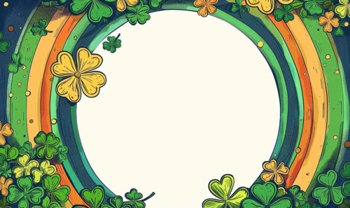 Illustration of a circle with shamrocks and a textured multicolor gradient background AI generated