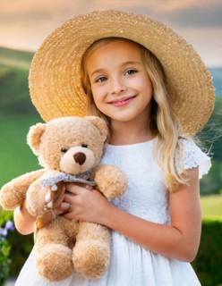 Ai generated, A blonde girl, 8 years old, enjoys the summer in a meadow with lots of flowers and is