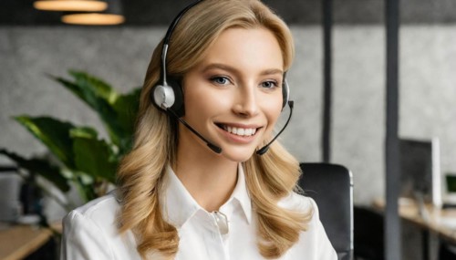 AI generated, An attractive woman works as a call centre agent