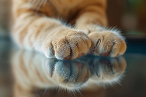 Close up of cute fluffy cat paws. KI generiert, generiert AI generated