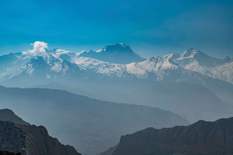 Desert mountain scenery with the Annapurna mountain range in the background, Kingdom of Mustang,