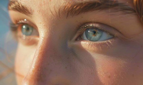 A close-up of an eye with reflected blue iris and sharp details AI generated