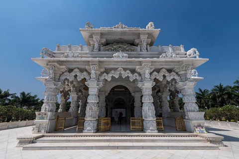 Marble build Dharamshala Manilaxmi Tirth Jain temple, Gujarat, India, Asia