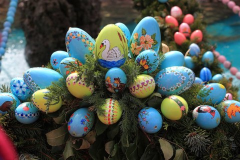 Detail of an Easter fountain in Franconian Switzerland, Bamberg district, Upper Franconia, Germany,