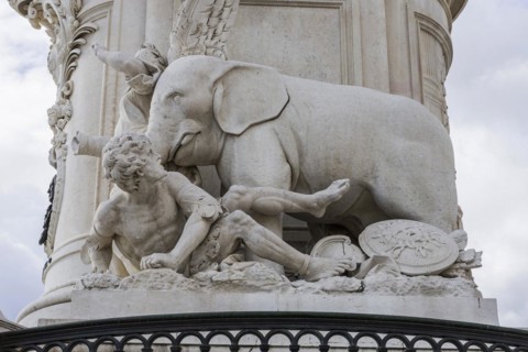 Part of the monument with elephant and war victim from the equestrian monument Dom Jose, sculpture,
