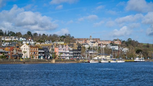 View of Dartmouth from Kingswear over River Dart, Devon, England, United Kingdom, Europe