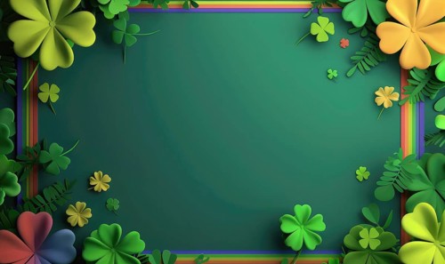 Modern 3D frame with a vibrant rainbow and lush clovers AI generated