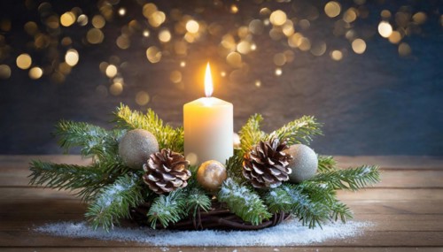 Ai generated, Advent wreath with burning candles, Christmas time, Christmas decoration, 1st Advent,