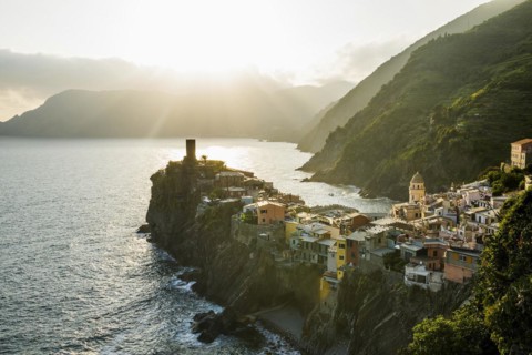 Village with colourful houses by the sea, sunset, Vernazza, UNESCO World Heritage Site, Cinque