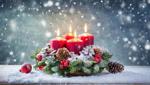 Ai generated, Advent wreath with burning candles, Christmas season, Christmas decoration, 4th