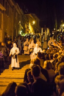 Penitents, Nazarenos, Semana Santa, Procession, Good Friday, Pollenca, Majorca, Balearic Islands,