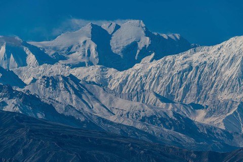 Desert landscape before the Annapurna mountain range, Kingdom of Mustang, Nepal, Asia